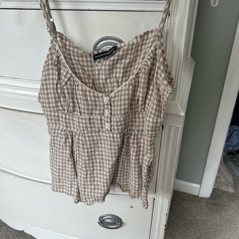 Brandy Melville Beige Gingham Tank Top